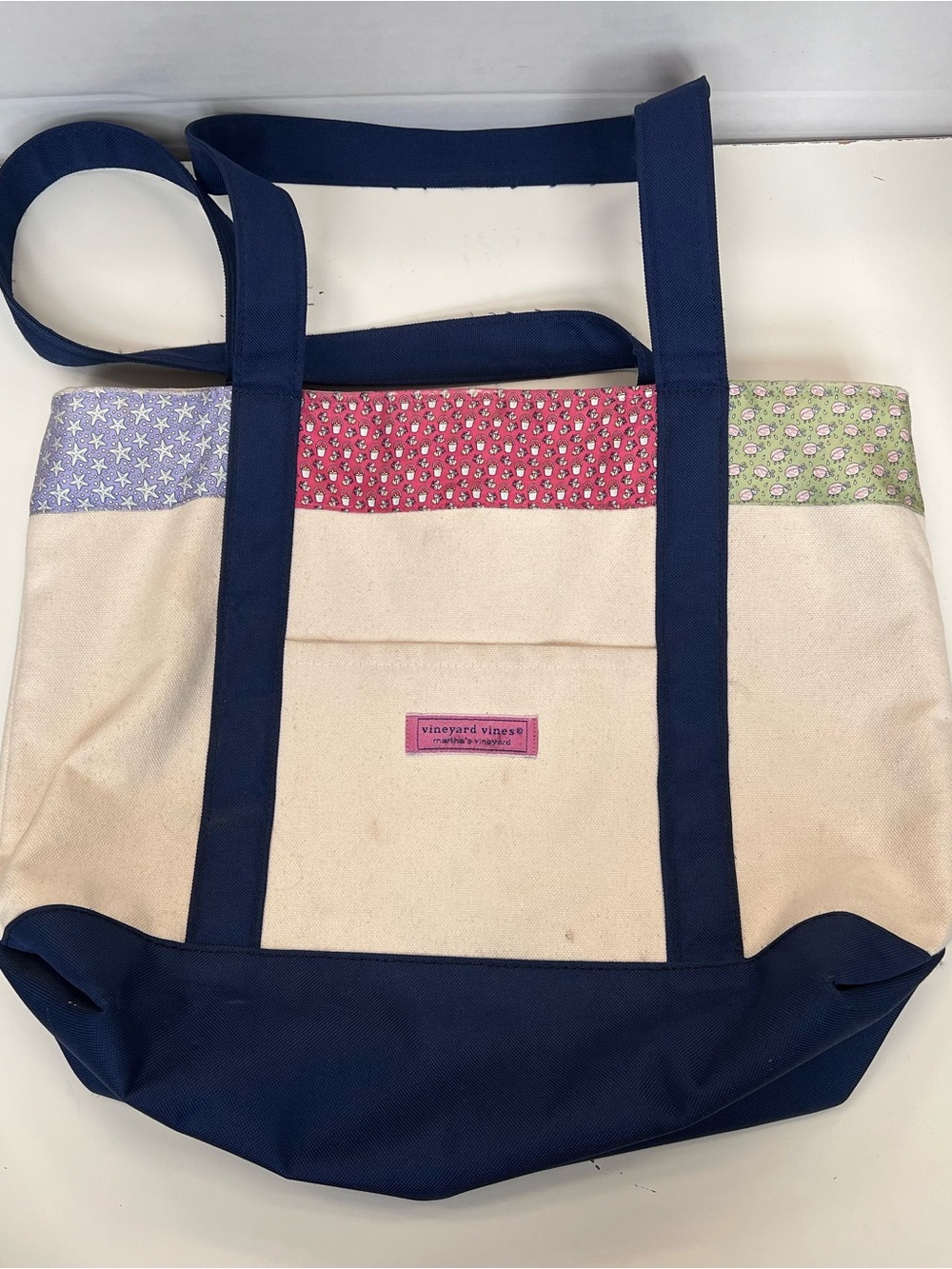 Vineyard Vines Navy, Cream & Pink Accent Canvas Tote